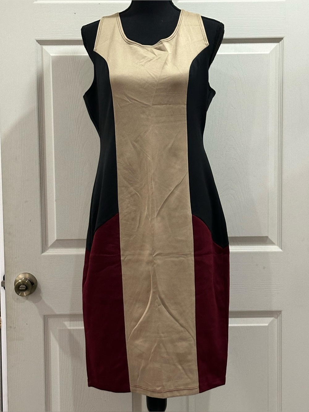 VENUS Colorblock Midi Dress - Black, Beige & Burgundy